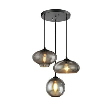 FINE MAKER 3 Light Circular Pendant Light Gray Glass Ball Cluster Hanging Ceiling Lamp for Dining Room Kitchen 12"