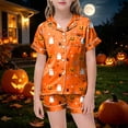 thumbnail image 2 of NIEWTR Halloween Pjs Girls 2 Piece Pumpkin Ghost Sleepwear Short Sleeve Jammies for Kids Button-Down Nightwear Girls' Pajama Sets, 2 of 5