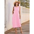 thumbnail image 5 of Women's Dresses Long Sundresses Plaid Striped Pockets Maxi Dress for Summer Casual Beach Vacation Pink XL, 5 of 9