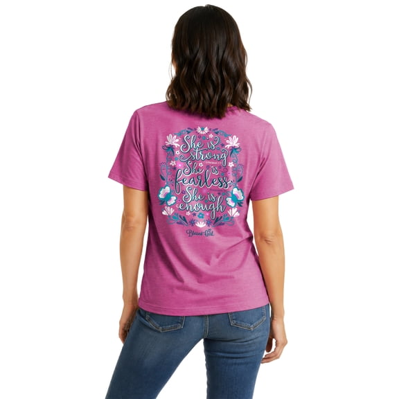 Blessed Girl Womens Short Sleeve T-Shirt She Is Strong, Retro Heather Pink, SM