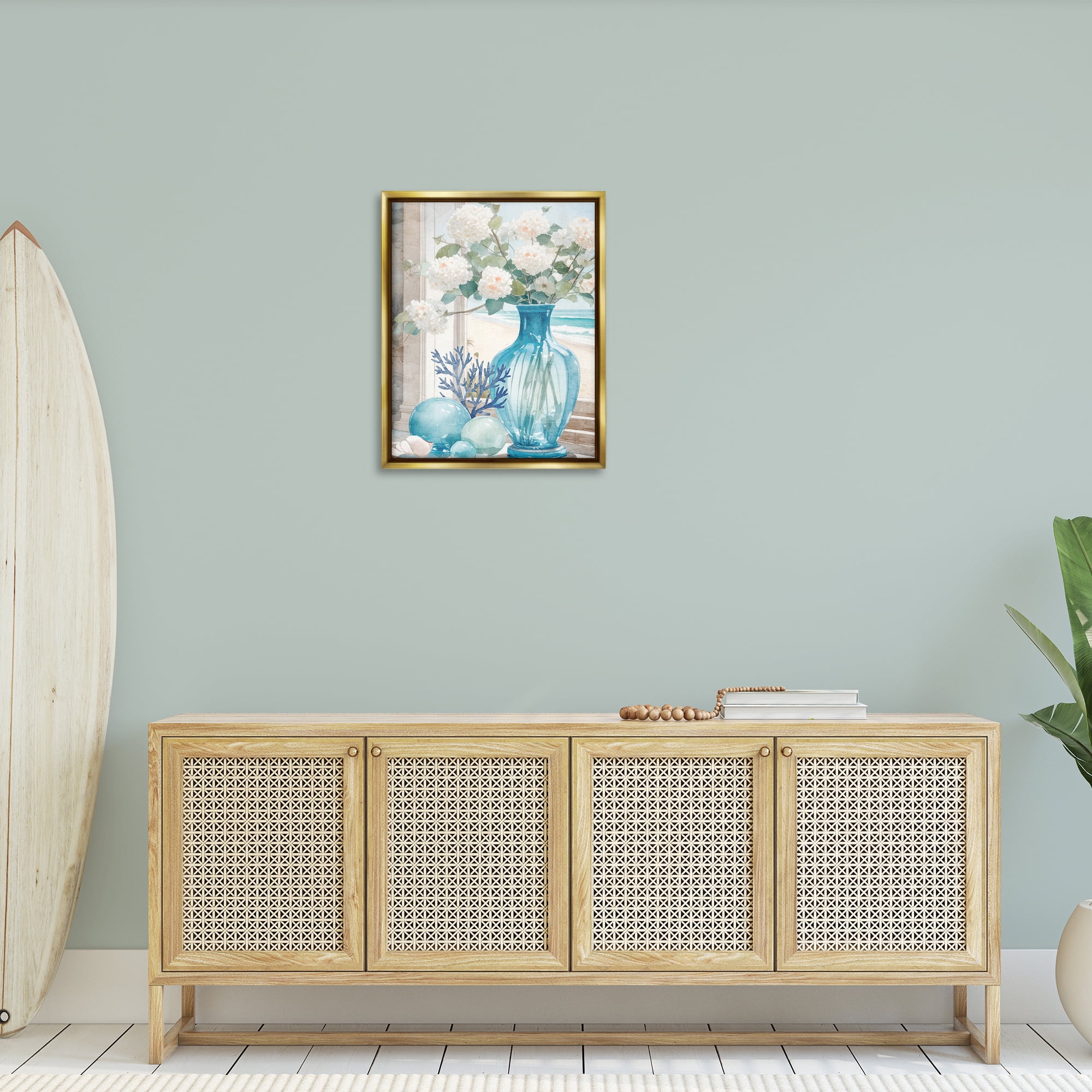 Stupell Industries Sea Glass & Coral Botanical & Floral Painting Gold Floater Framed Art Print Wall Art, 25 x 31