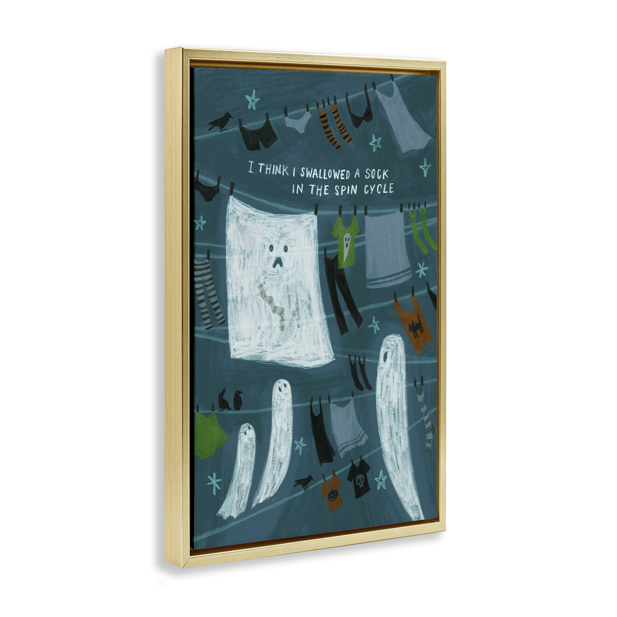 Stupell Industries Spooky Laundry Mystery Holiday Painting Gold Floater Framed Canvas Art Print Wall Art, 17 x 25