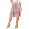 thumbnail image 4 of INSPIRE CHIC Women's Skirts Elastic Waist A-Line Flowy Tiered Ruffle Floral Midi Skirt Dusty Pink XS, 4 of 7