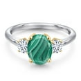 thumbnail image 3 of Gem Stone King 10K Two Tone Gold Green Malachite and White Moissanite Engagement Ring for Women | 2.96 Cttw | Oval 9X7MM | Gemstone Birthstone | Size 5, 3 of 7
