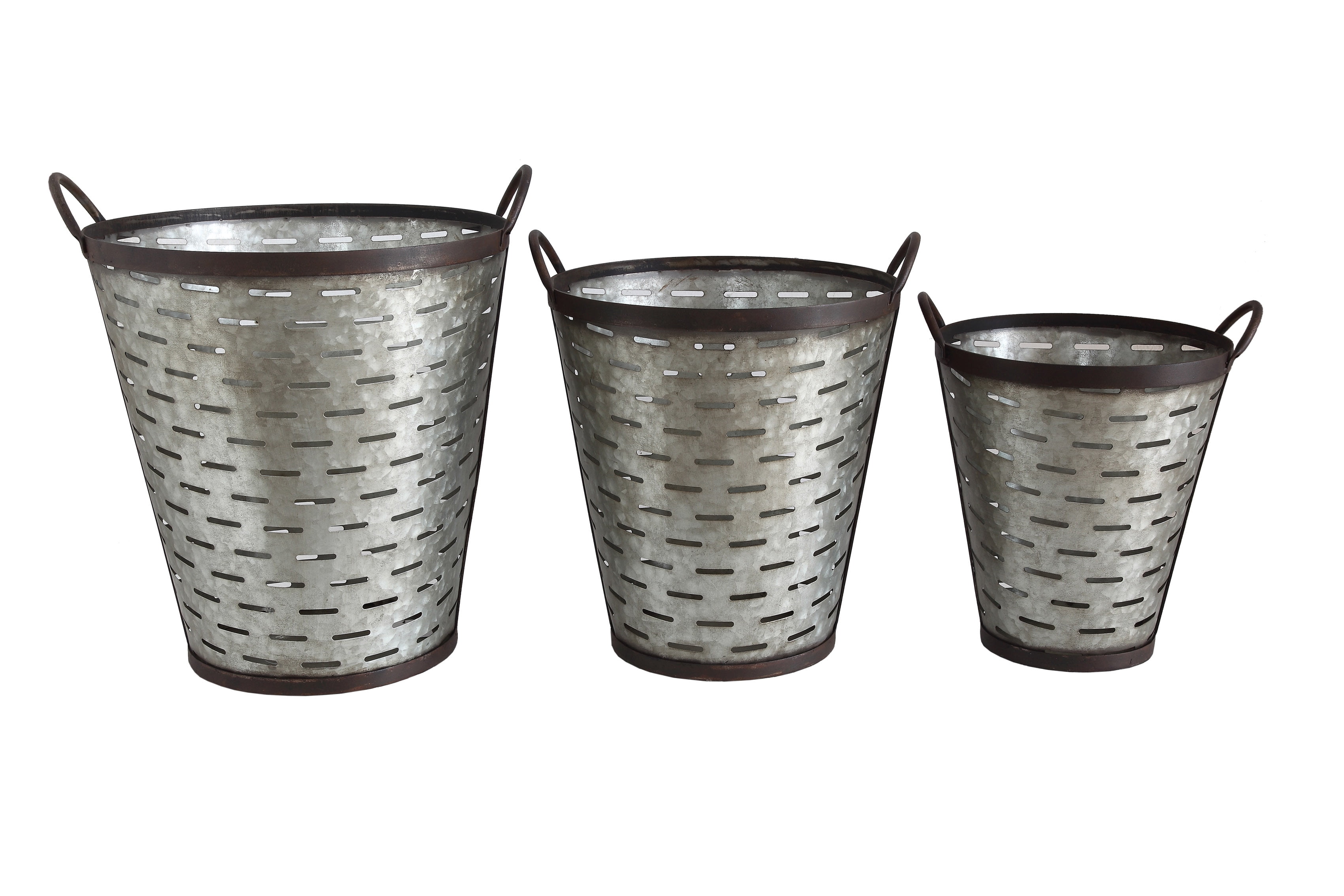 Woven Paths Iron Olive Buckets with Handles (Set of 3 Sizes)