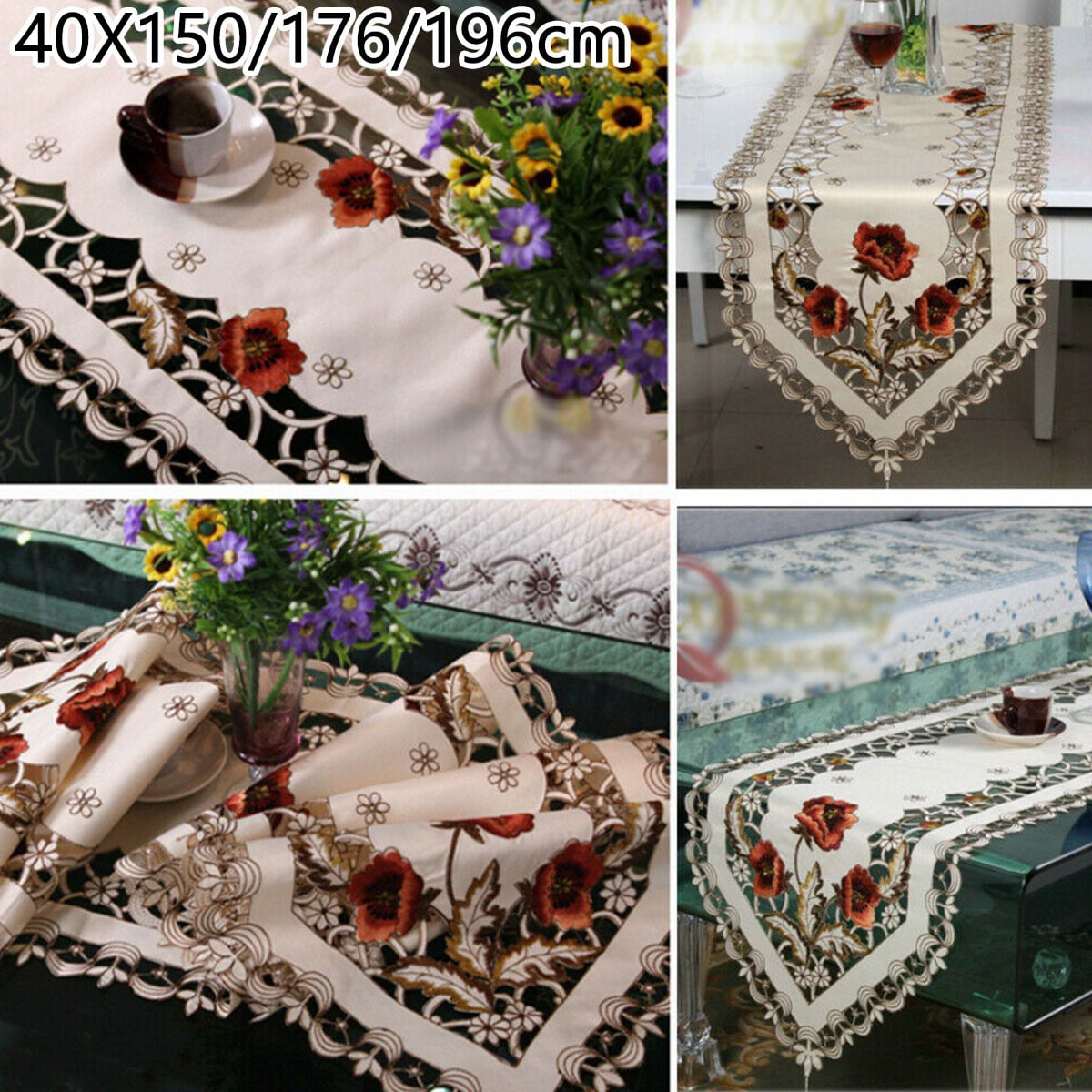 Vintage Floral Table Runner Tasseled Edges Hot Stamping Wedding Tabletop Decor