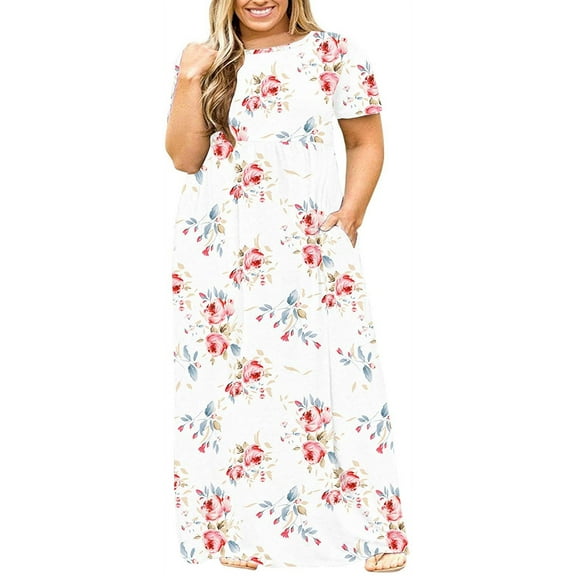 JuneFish Women's Summer Plus Size 2X to 6X Maxi Loose Dress with Pockets