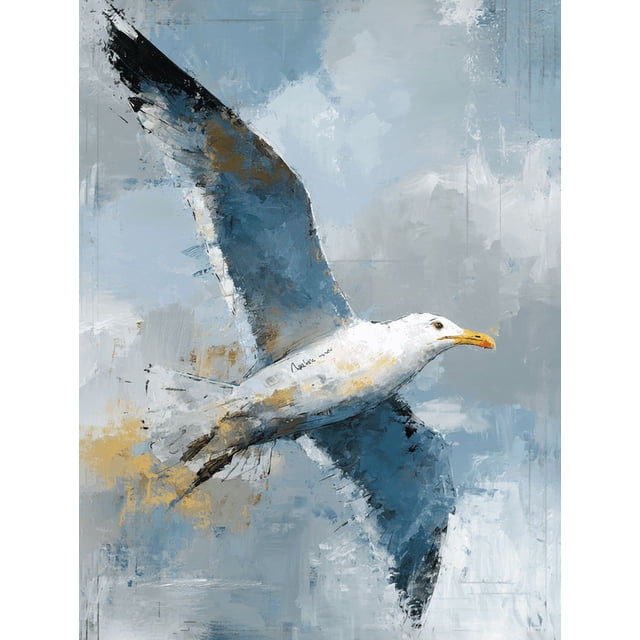 Qisvanset Seagull Flying Abstract Canvas Wall Art 23.62x15.75 INCHES