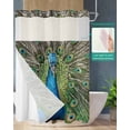 thumbnail image 2 of No Hook Shower Curtain with Snap in Liner, Hand Drawn Animal Green Peacock Hotel Shower Curtains for Bathroom, Washable Shower Curtain Liner Set with Mesh Top Window, 72"x96", 2 of 6