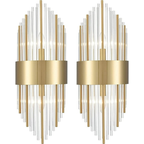 Claxy 2-Light Gold Crystal Wall Sconces for Bathroom Set of 2