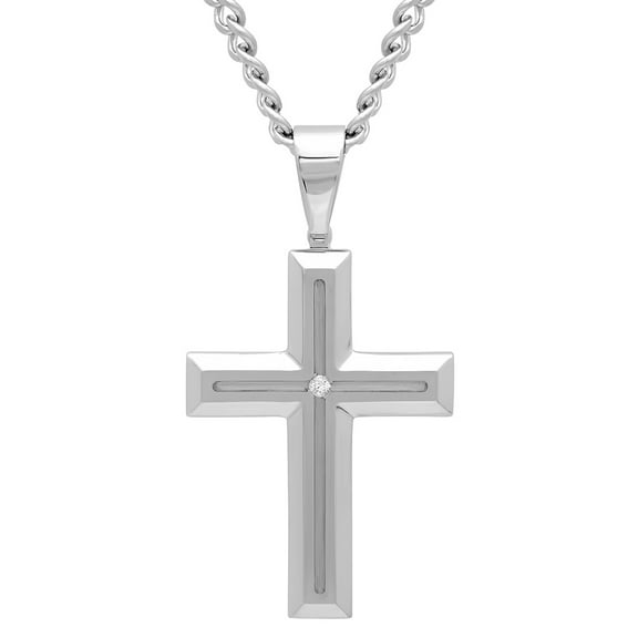 Mens Diamond Accent Stainless Steel Cross Pendant Necklace