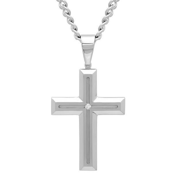 Mens Diamond Accent Stainless Steel Cross Pendant Necklace - Walmart.com