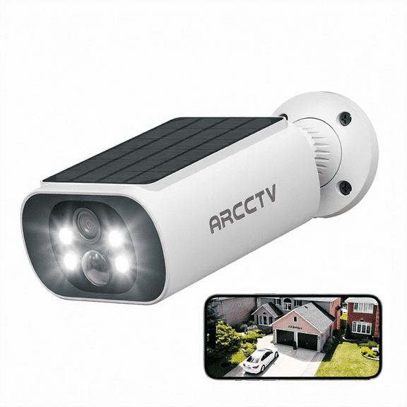 ARCCTV 2K Solar Security Camera Wireless Outdoor, Home Surveillance Camera with Embedded Solar Panel, Night Vision&Waterproof,2-Way Audio,2.4G/5G WiFi