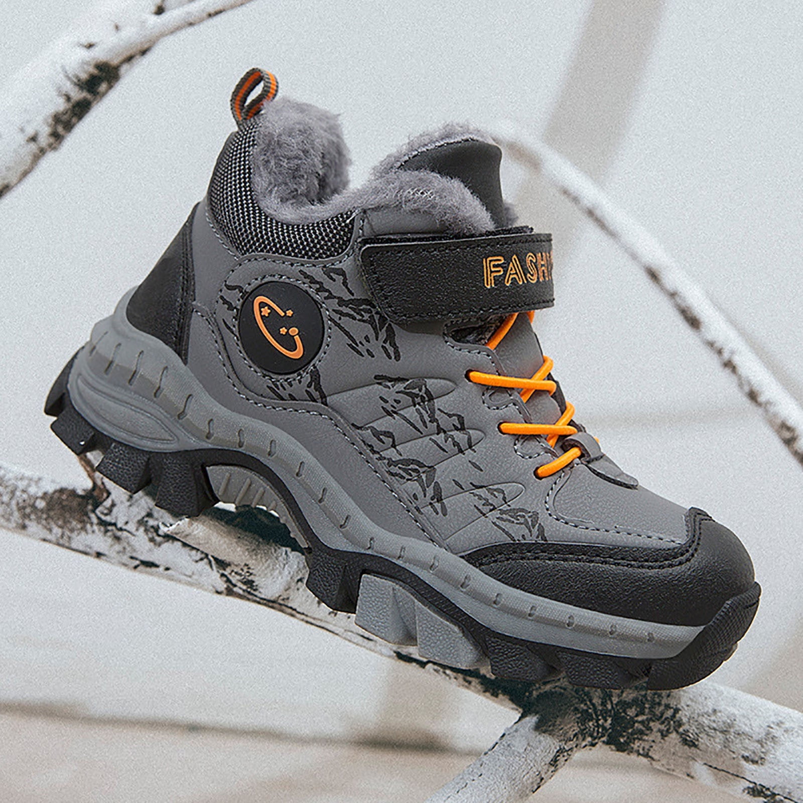 Kidagic Boys Leather Snow Boots Winter Warm Hiking Shoes For Kids Non Outdoor Insulated Footwear(Color:Dark Gray,Size:5.5)