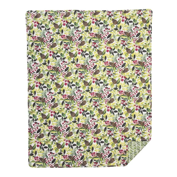 Tyson Pinecones & Berries Watercolor Pattern 100% Cotton Christmas Throw Blanket 48" x 60"