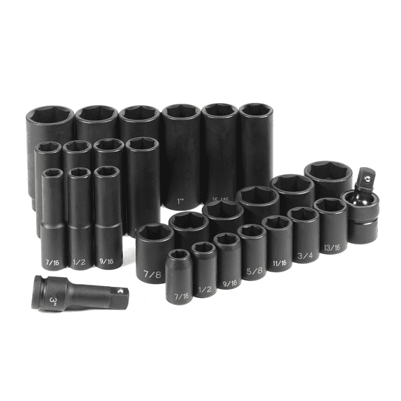 GREY PNEUMATIC 1328RD 1/2" Drive Standard and Deep Length Impact Set, SAE/Metric, 28 pcs