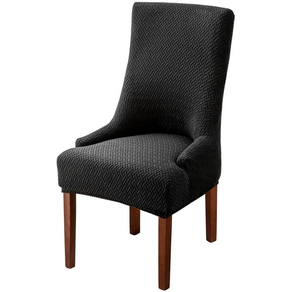 Housses Extensibles à Rayures Diagonales pour Fauteuil à Oreilles - Housse de Protection Réutilisable pour Fauteuil, Housses de Chaise de Cuisine et de Salle à Manger pour Chaises de Salle à Manger (Noir, Ensemble de 1)