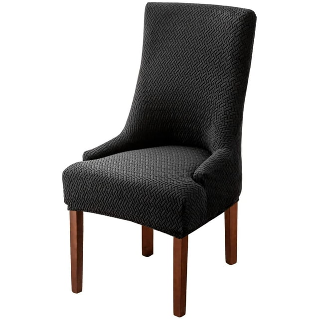 Stretch Diagonal Stripes Wingback Chair Covers Slipcover - Reusable Arm Chair Protector Cover,Kitchen Dining Chair Covers Protectors for Dining Room Chairs (Black,Set of 1)