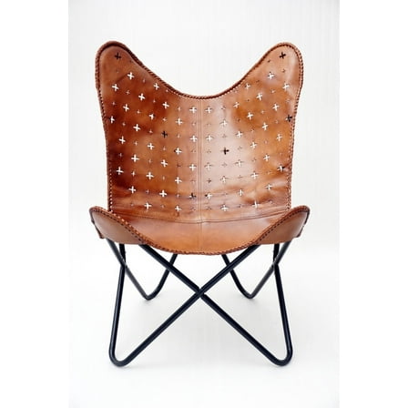 Brown Leather Chair Seat With Iron Stand