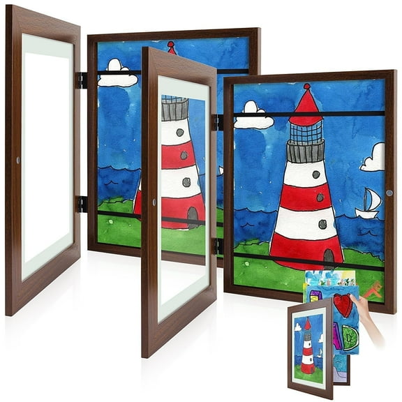 Golden State Art 9x12 Kids Art Picture Frames, Front Opening Holds Changeable 50 Pieces Artwork, Brown, 2-Pack
