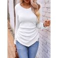 thumbnail image 4 of Womens Long Sleeve Shirts V Neck Ribbed Knit Slim Fit Light-Weight Sweater Fall Dressy Casual Tops White M, 4 of 8