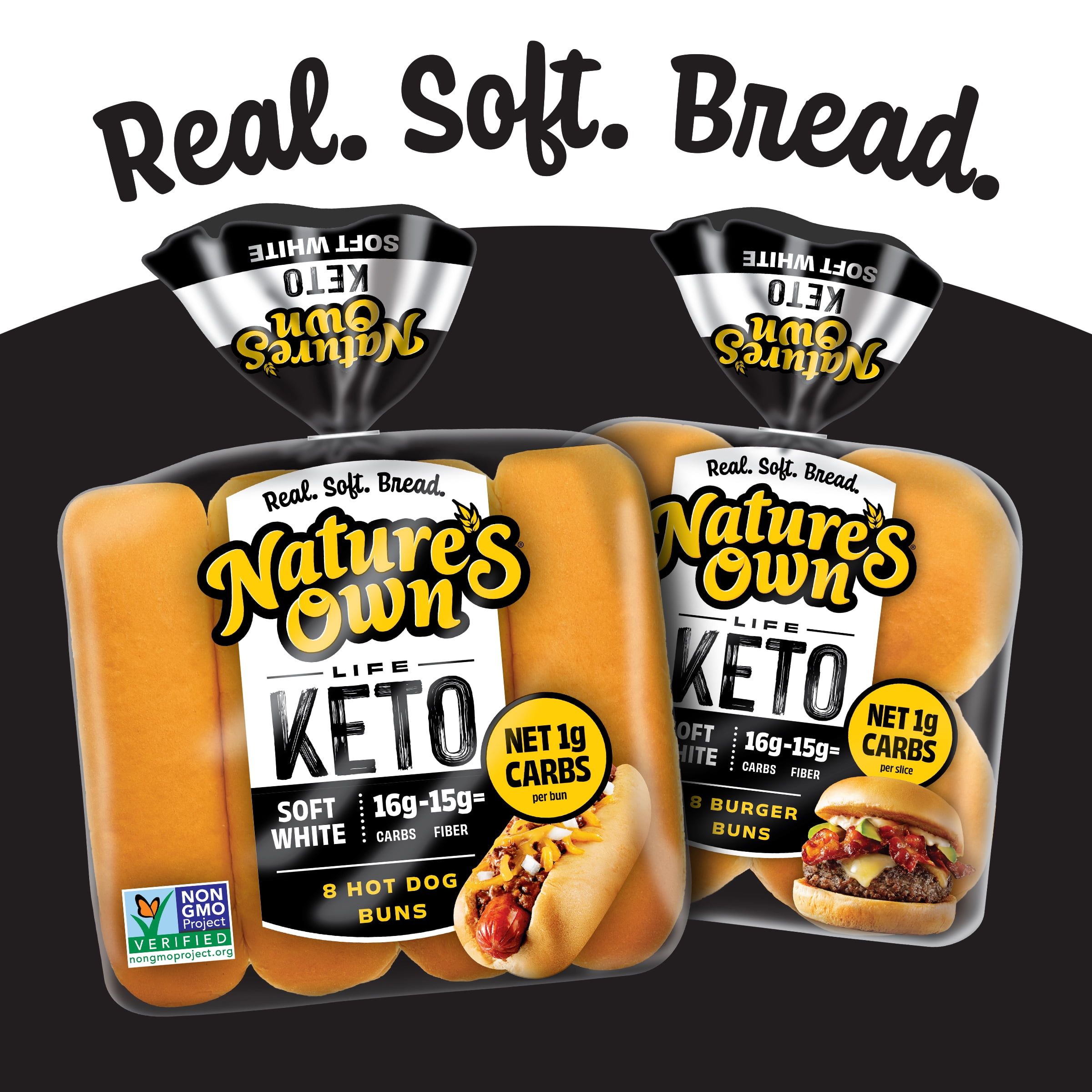 Nature's Own Life Keto Soft White Hotdog Buns, Non-GMO Keto Hotdog Buns, Keto Bread Buns, 8 Count