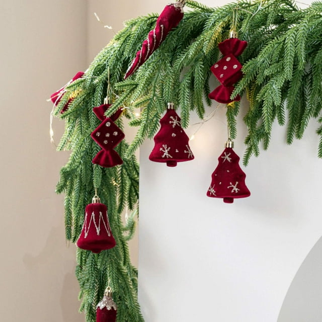 Adornos para Árbol de Navidad | Colgante Pequeño Rojo Aterciopelado | Plástico 8X6,5X4 Cm | Decoración Navideña Ligera - 1 Unidad