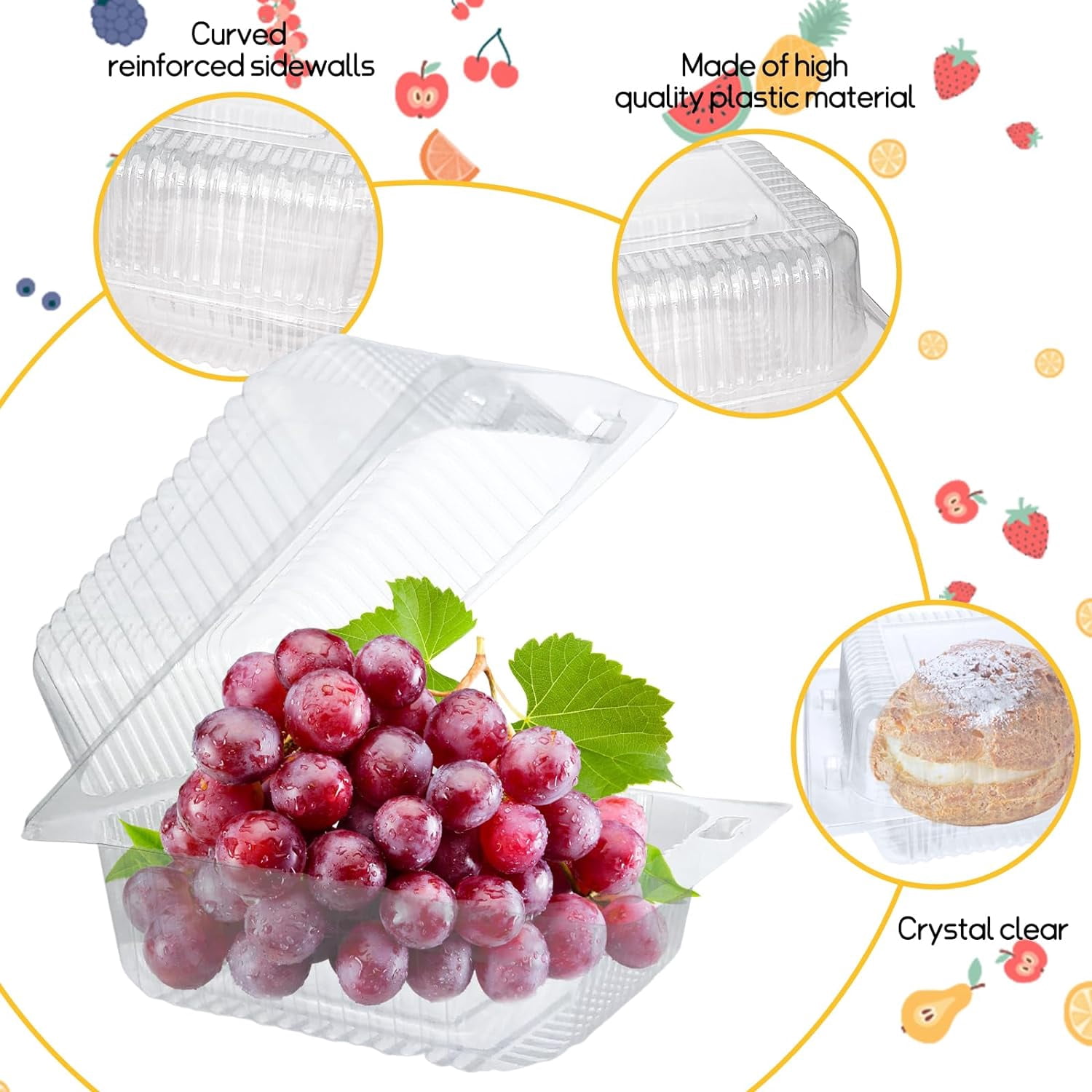 Clear Plastic Square Hinged Food Container,Disposable Plastic To Go Containers with Clear Lids,Cake Slice Containers Clamshell Takeout Tray for Pastry,Salad,Dessert