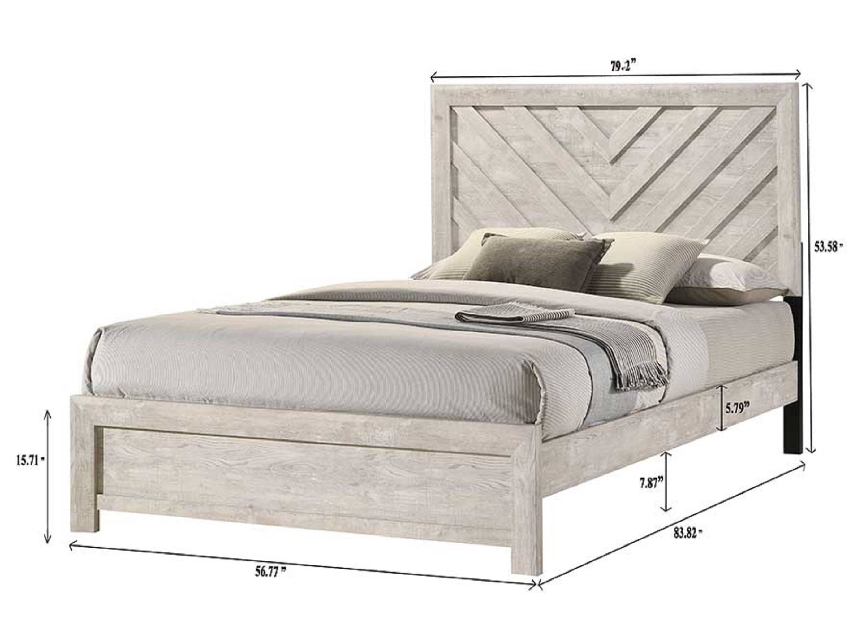 Bed Frame 1pc King Size Bed Rustic Beige Gray Finish Wooden Bedroom Furniture Geometric Design Chevron Pattern