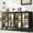 Black:Grid Glass Panel, variant on Foreate 53" Steel Storage Cabinet with 2 Glass Doors & COB Lights | 66lbs/Shelf Load-Bearing | Adjustable Shelves, Tempered Glass | Modern Sideboard for Kitchen/Dining