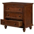 thumbnail image 6 of EUROCO Storage Wood Bedside Cabinet，Dresser End Table with Pull out Tray，Bedside Table with 3 Drawers,Rubber Wood Legs，Iron Handle and Solid Frame for Living Room Bedroom Entryway,Brown, 6 of 9