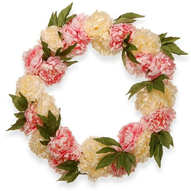 National Tree RAS-HY71824W-P1 24 in. Pink & White Flower Wreath
