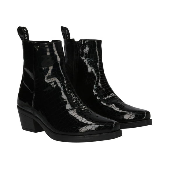Bota Vaquera Tacón Bajo Texas Para Mujer Charol Drillo Negro