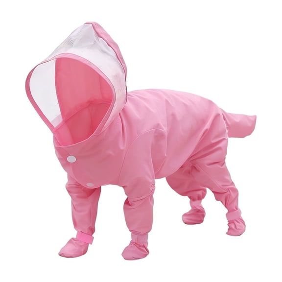 Waterproof Dog Raincoat, Full Coverage 4 Legs Dog Rain Jacket for Small Dogs, Pet Rain Coat with Hood,Reflective Strips&Leash Hole Outdoor Raincoat