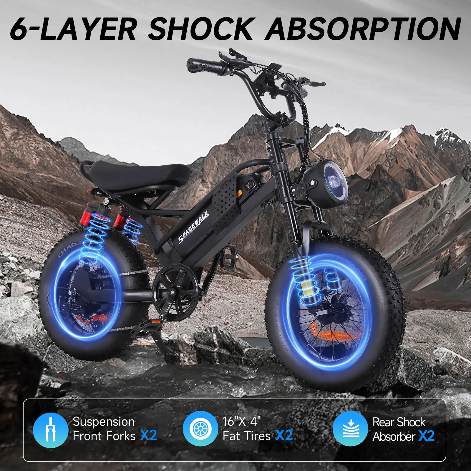 Spacewalk 16" Fat Tire Electric Bike, 750W Motor,48V 15Ah Removable Battery,21.7 MPH Compact Ebike with Dual Suspension,UL 2849