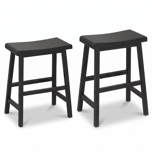 Furnibear 24 Inch Counter Height Bar Stools Set of 2, Solid Wood Saddle Backless Kitchen Island Stools with Footrest and Anti-Slip Pads, 400 lb Capacity, Black