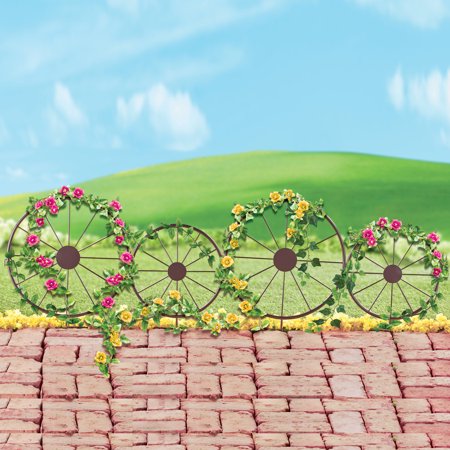 Collections Etc Charming Western Wagon Wheel Metal Border Stakes