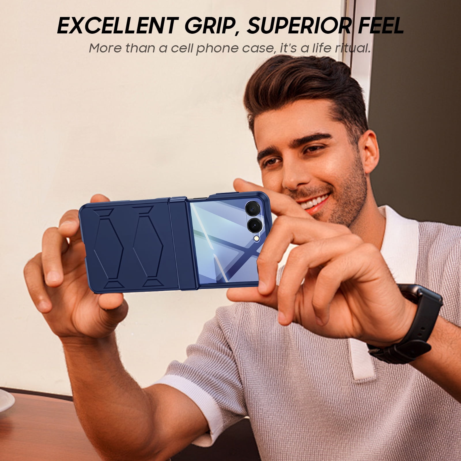 Vizvera for Samsung Galaxy Z Flip 7 Case with Hinge Cover,Built-in Screen Protector Shockproof All-Inclusive Smartphone Cover Wireless Charging-Blue