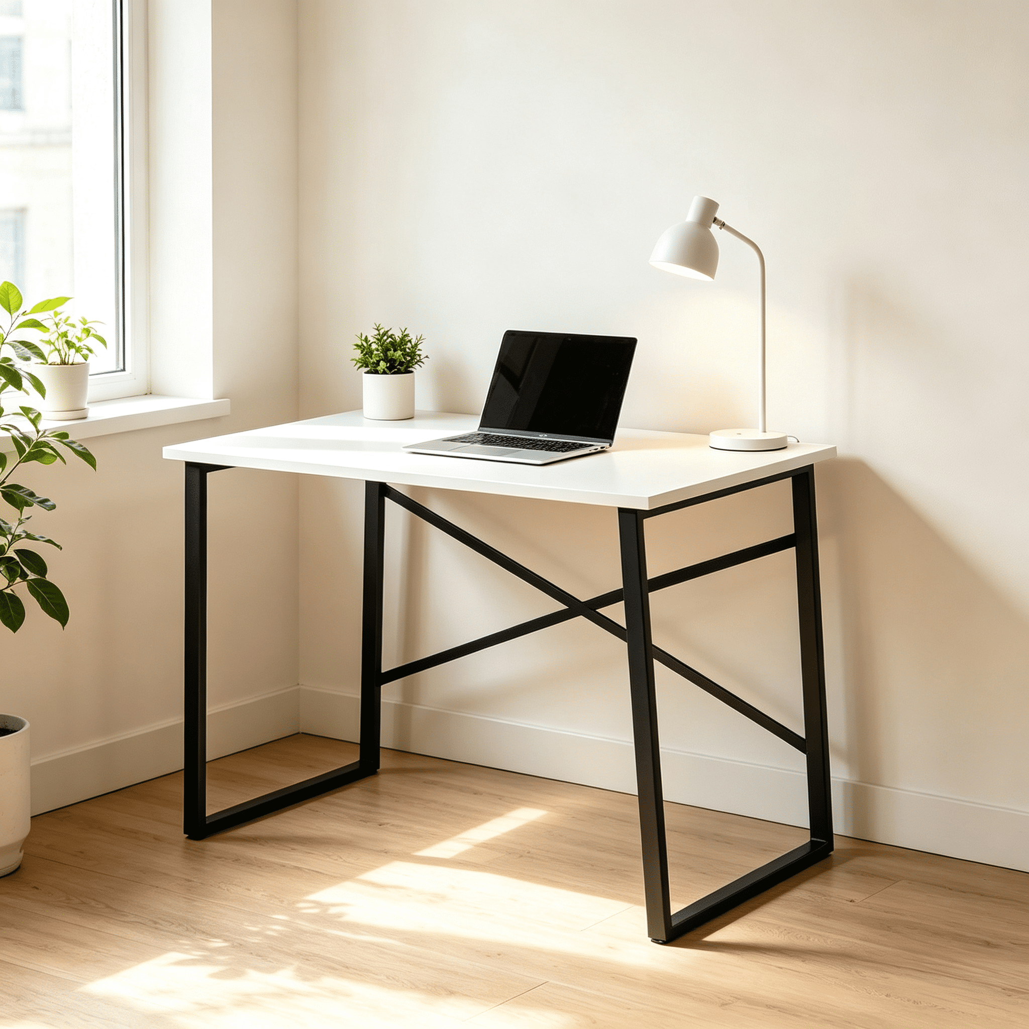 Small Writing and Computer Desk with Wooden Top and Metal Frame, 35 in, for Teens Bedroom and Home Office
