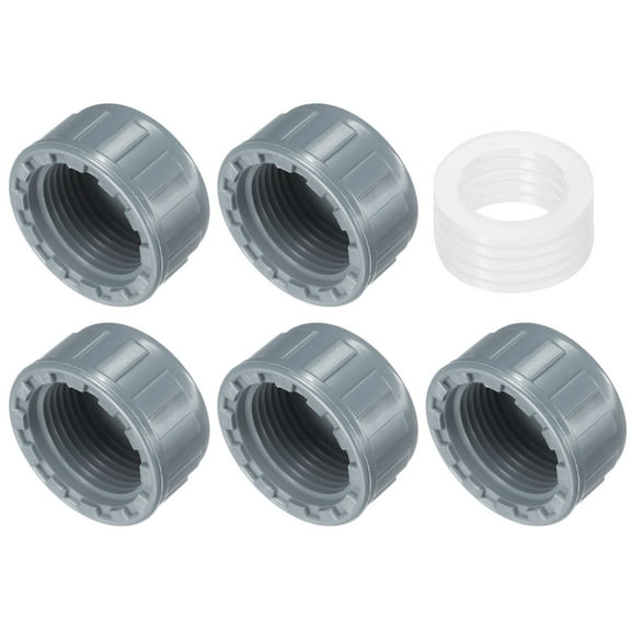 5Pack 1 Inch PT Female Thread Pipe Fitting Cap, Cleanout Water Drain End Caps, Pipe Plug Socket Fittings with Gasket for Water Heater Supply Lines, Plumbing, Gray