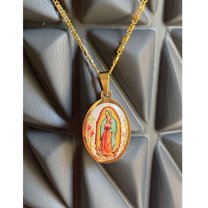 Vintage Golden Virgin Mary Oval Pendant Necklace, Best Christmas Gift for Women, Men, Girlfriend, Boyfriend