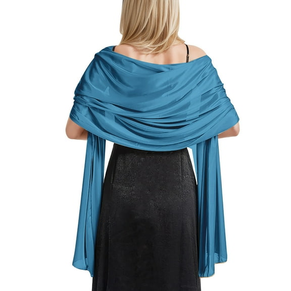 Fgnfyis Elegant Satin Evening Wrap Shawl Soft Party Wear Formal Dinner Lightweight Dressy Cover Up Blue One Size