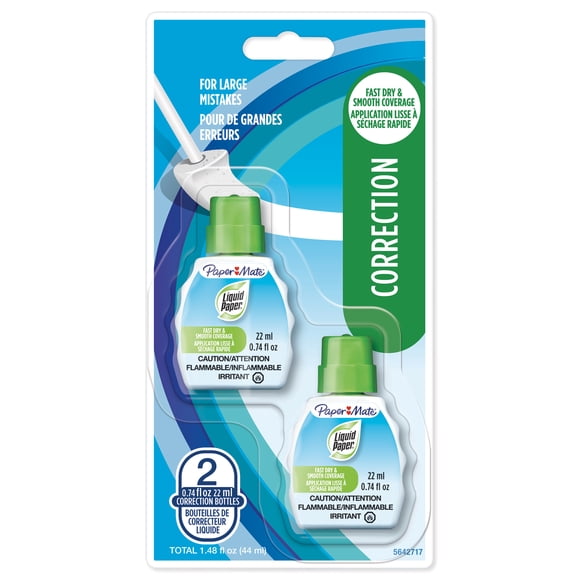 Paper Mate Liquid Paper Correction Fluid, Fast Drying, 22 mL, 2 Count