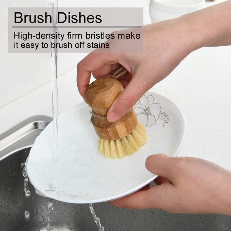 Dish Brush with Bamboo Handle, 2 Pack Dish Scrubber Brushes, Kitchen Scrub  Cleaning Brush for Dishes, Pot, Pans, Cast Iron Skillet, Bottle, Sinks