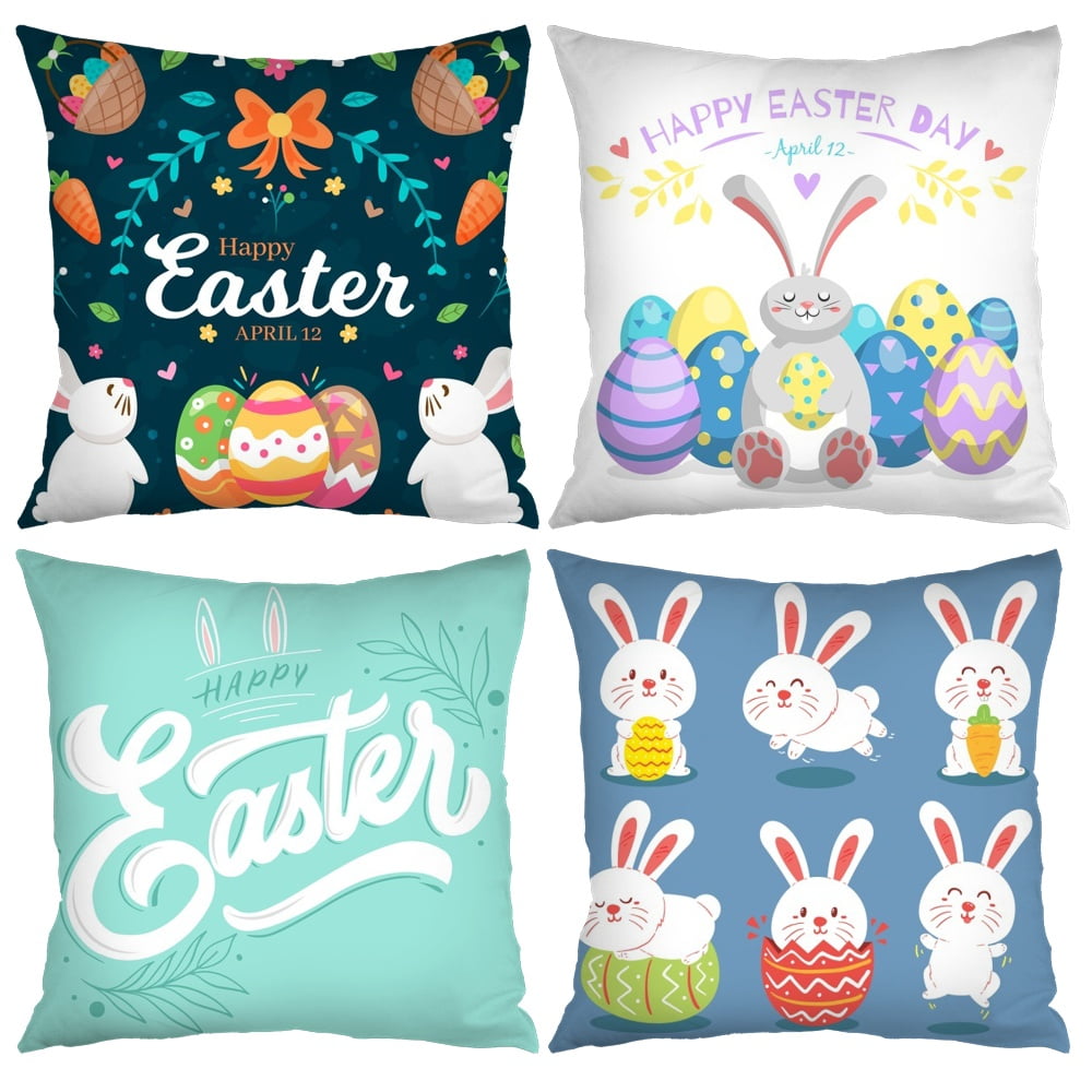 Cute Rabbit Print Pillowcase Home Decoration Easter Pillow Case Square Sofa Waist Cushion Cover for Home Decor 18x18 inch 