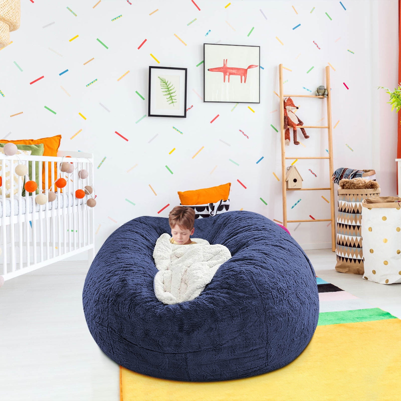 WNFJR Bean Bag Chair Cover, Giant Bean Bag Cover for adults, Big Round Soft Fluffy Faux Fur Bean Bag Lazy Sofa Bed Cover for Bedroom, Machine Washable