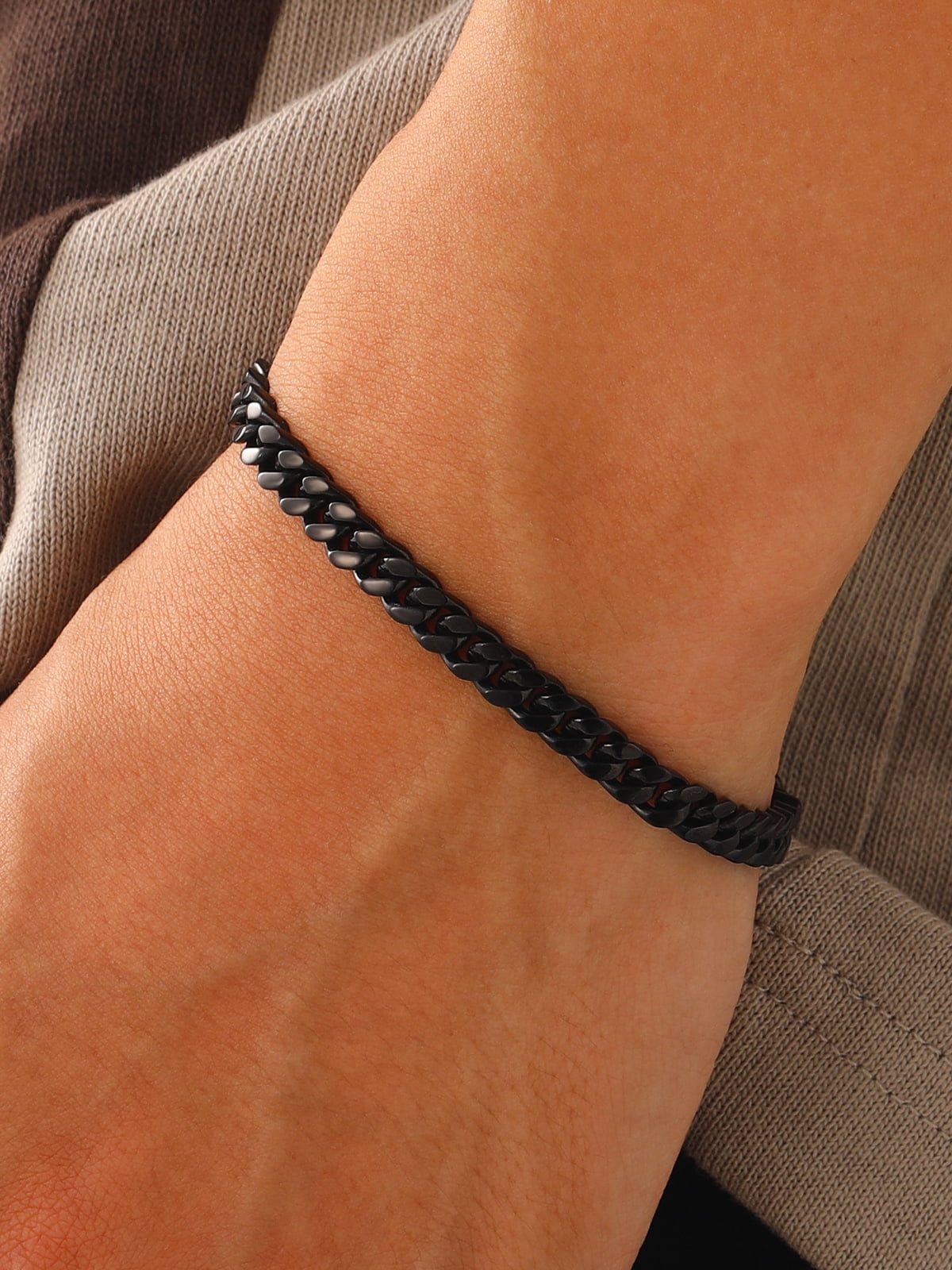 U7 Black Miami Cuban Bracelet for Men 5mm Charm Bracelet Chain Stainless Steel Birthday Valentines Jewelry Gift 7.5inch