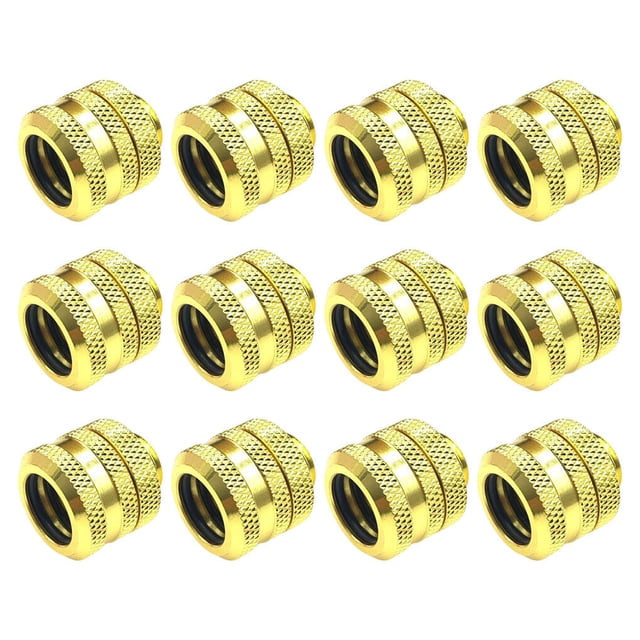 facefd 12Pcs Computer Water Cooling Pipe Adapter Solid Color G1/4 Anti-rust Nonslip Fast Release 5mm Thread Connector Gold