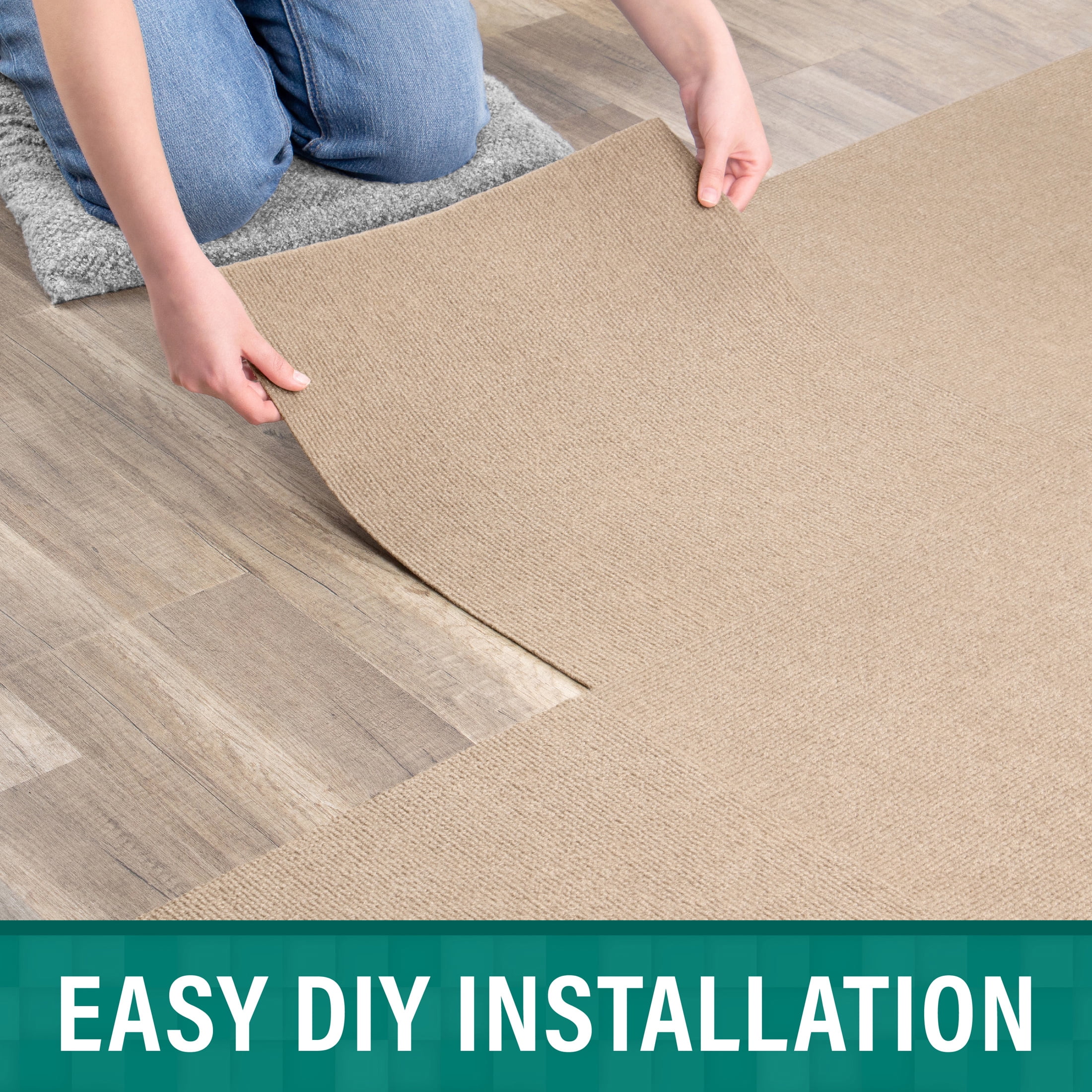 Asheville Rib Beige Residential 18 in. x 18 in. Peel and Stick Carpet Tile Square 27 sq. ft. 12 Tiles Per Box