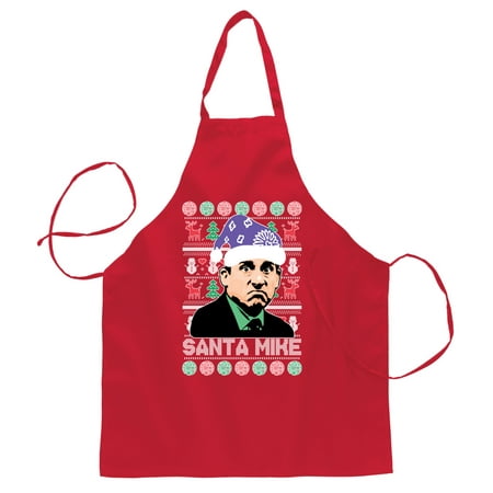 

Wild Bobby Santa Mike Michael Scott The Office Christmas Ugly Christmas Butcher Graphic Apron for Kitchen BBQ Grilling Cooking Red One Size